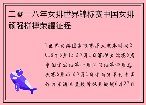 二零一八年女排世界锦标赛中国女排顽强拼搏荣耀征程